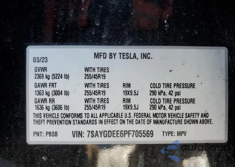 2023 Tesla Model Y from USA, damaged, VIN 7SAYGDEE6PF705569